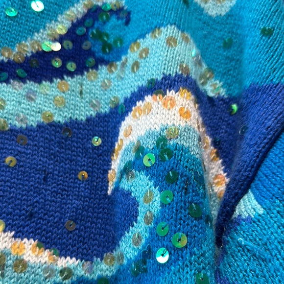 Blue and white Wave Pattern Cardigan with Sequins - Picture 2 of 7